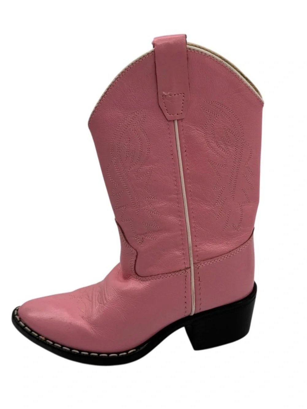 Old West Pink Leather Western Pointed Toe Cowboy Boots Size 12 Toddler